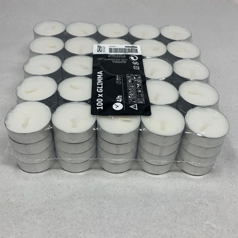 100 piece GLIMMA Unscented tealights 4hr Ikea Sweden